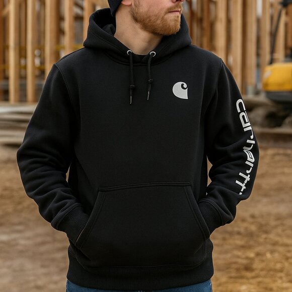 Carhartt Sleeve Logo Hoodie Faded Black Youth XXL (Fits Men's S) - Picture 1 of 8